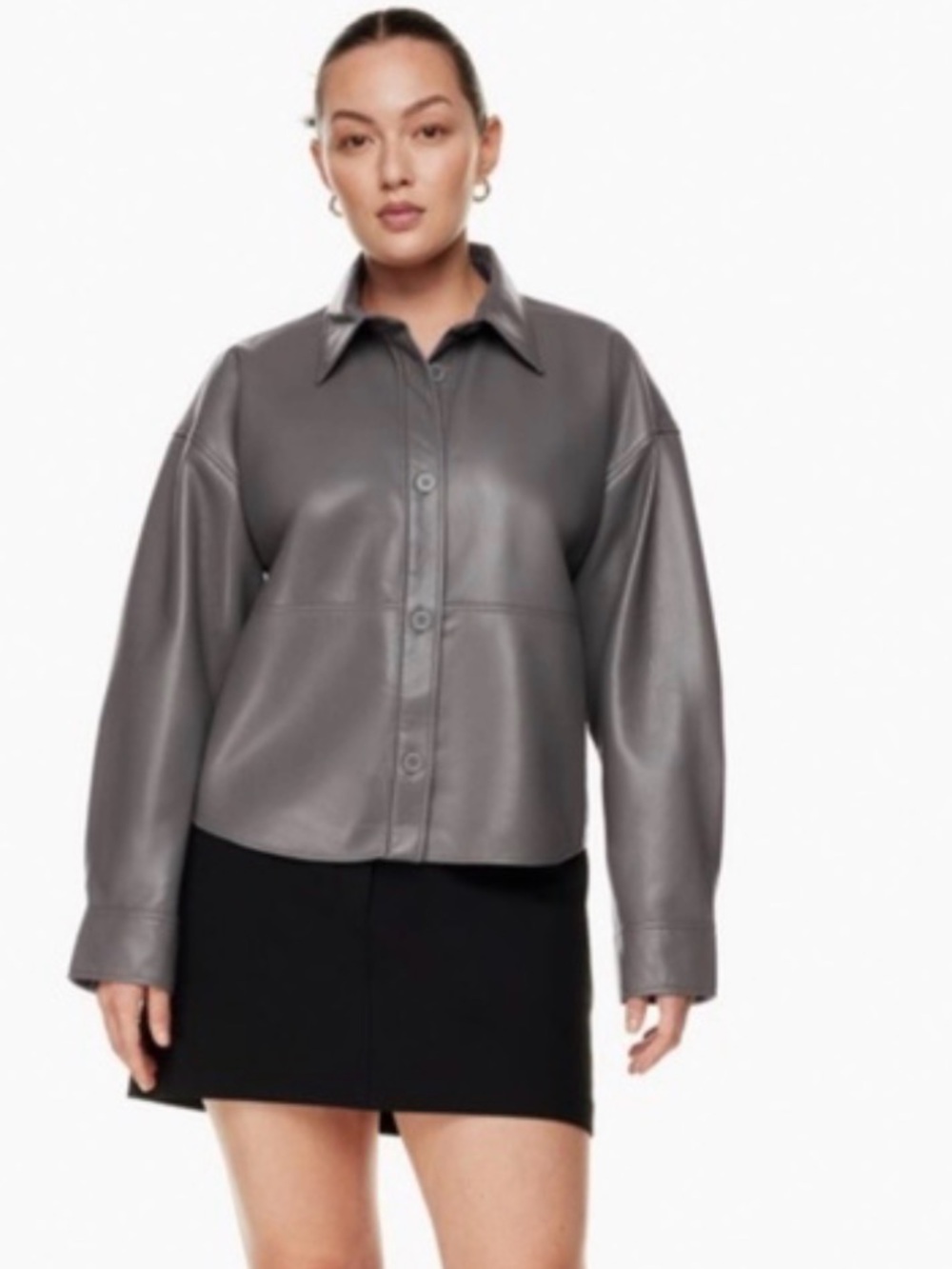 Babaton Gray Faux Leather Button-Front Jacket